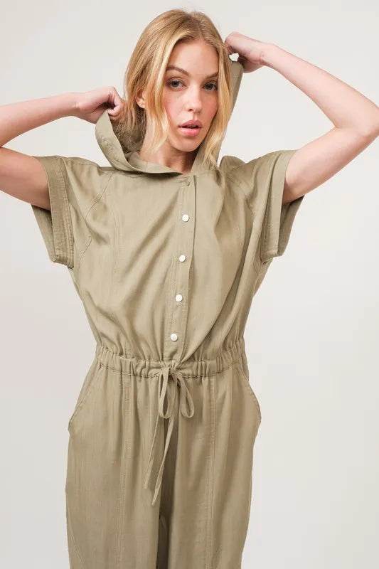 And The Why Washed Short Sleeve Hooded Jumpsuit