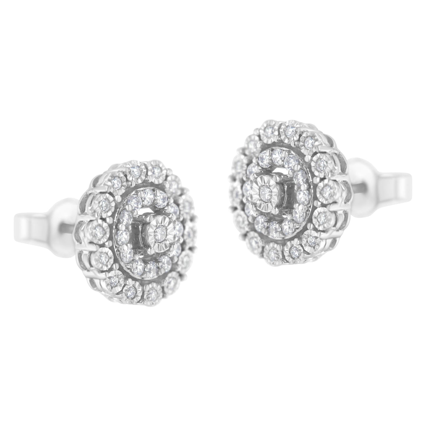 10KT White Gold 1/2 cttw Double Halo Brilliant Round-Cut Diamond Stud Earrings (I-J Clarity, I2-I3 Color)