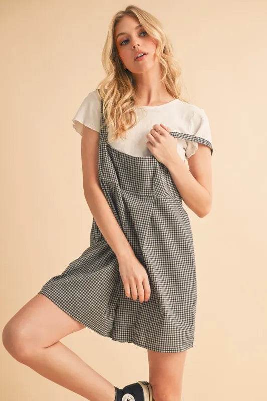 Aemi+Co Plaid Square Neck Romper