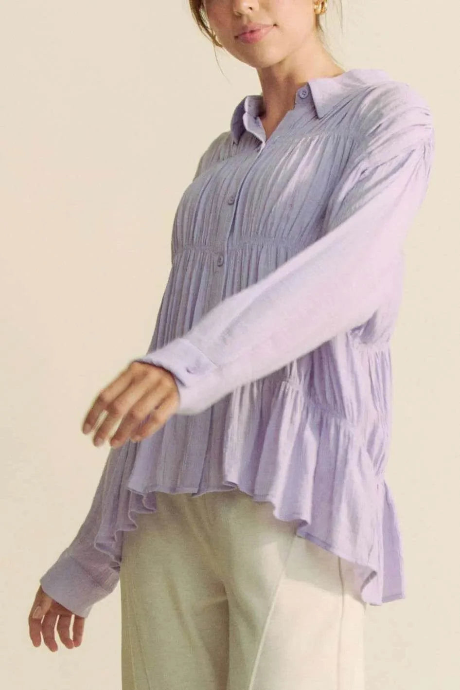 Davi & Dani Ruched All Over Button Front Shirt