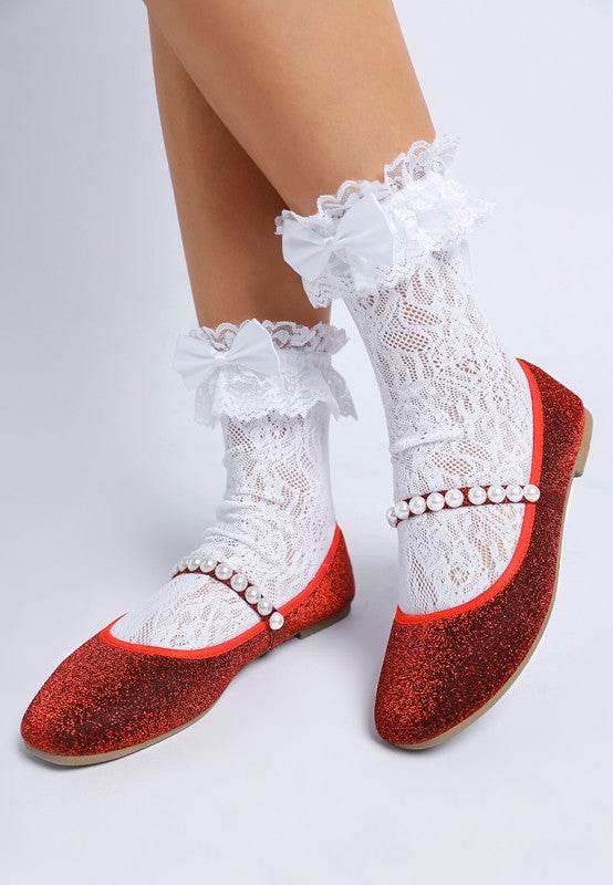Corphee Pearl Strapped Glitter Ballerinas