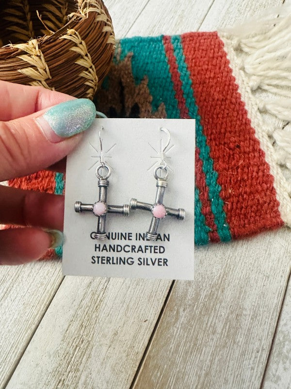 Navajo Sterling Silver & Queen Pink Conch Cross Da