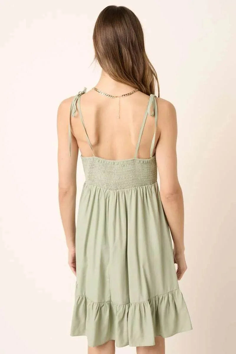 Mittoshop Ruched Detail Spaghetti Tie Mini Dress