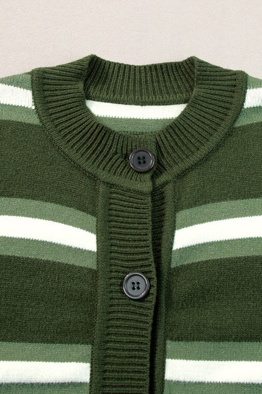 Stripe Drop Shoulder Buttoned Cardigan Sweater
