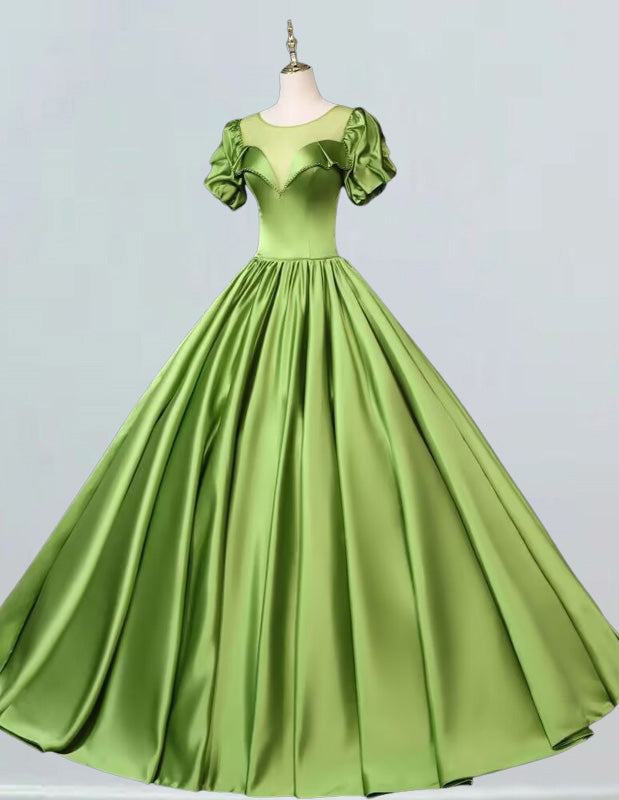 Off Shoulder Satin Ball Gown | Girls' Elegant Evening & Prom Dress - Boat Neck