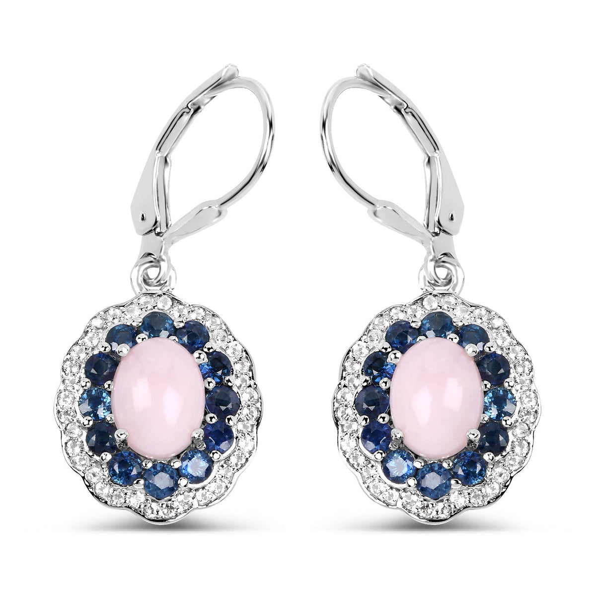 4.00 Carat Genuine Opal Pink, Blue Sapphire and White Topaz .925 Sterling Silver Earrings