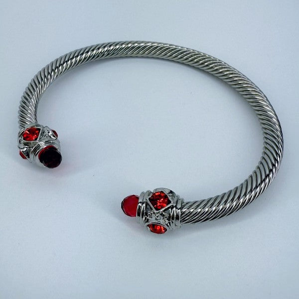 Adjustable Silver Cable Bracelet with Stones