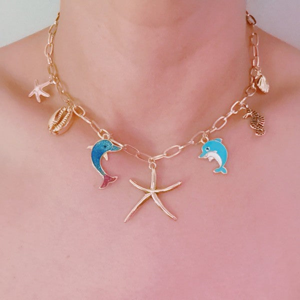 Ocean Play Charm Necklace – Dolphin, Starfish & Sh