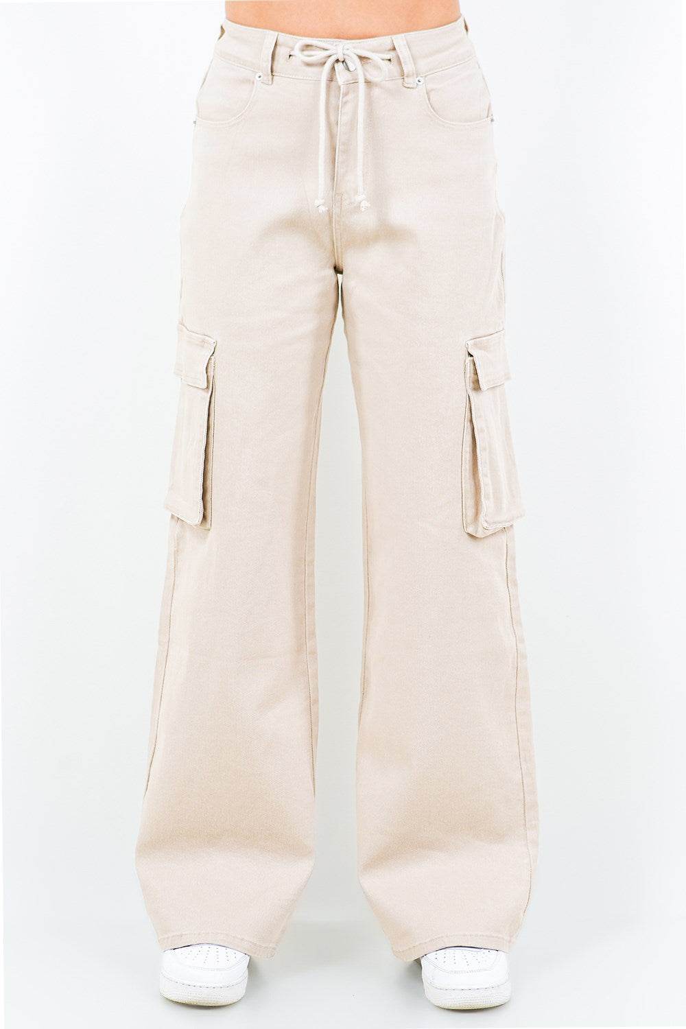 American Bazi Full Size Drawstring Wide Leg Cargo Pants Plus Size