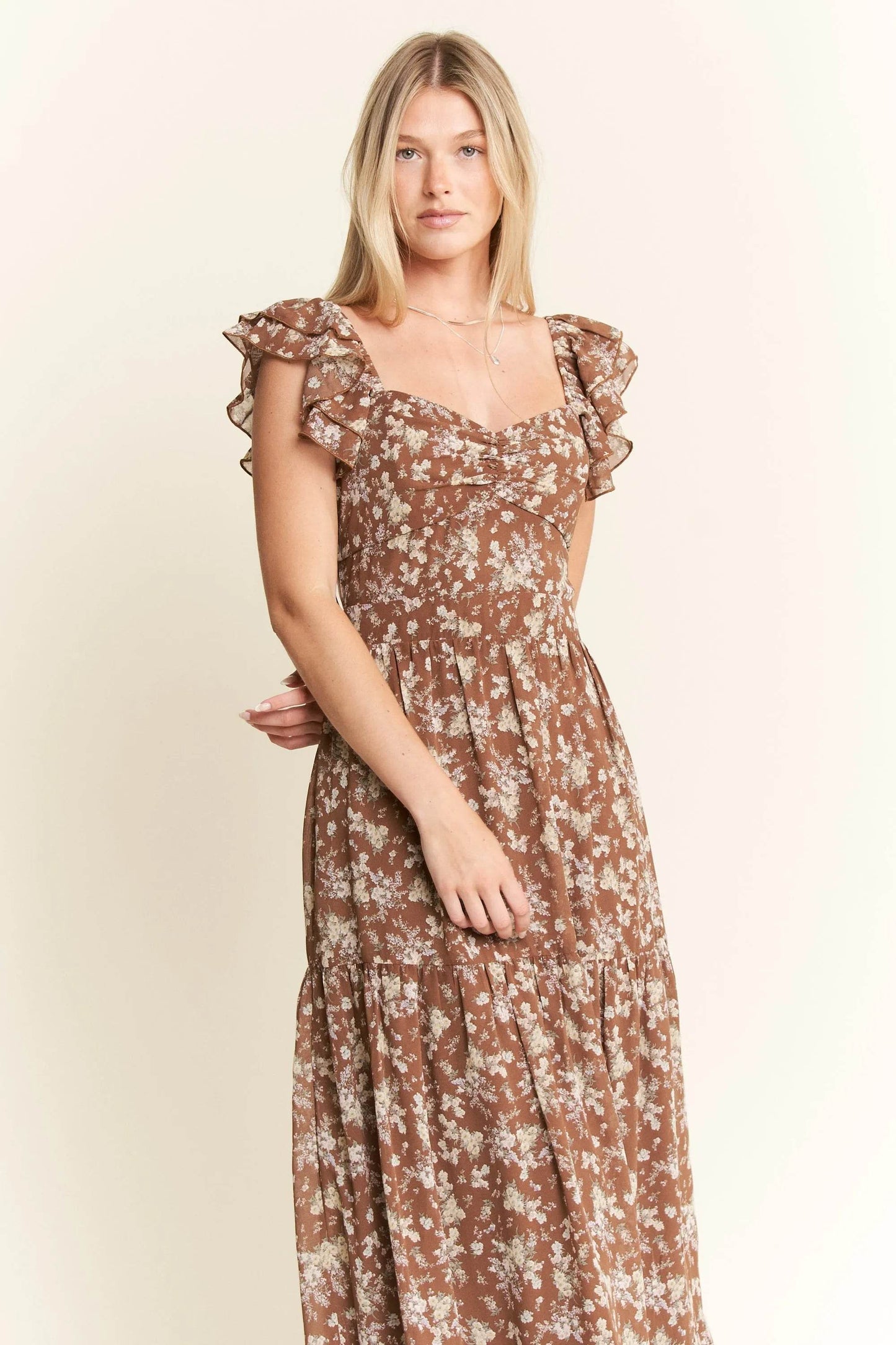 Jade By Jane Ruffle Sleeve Tiered Maxi Dress