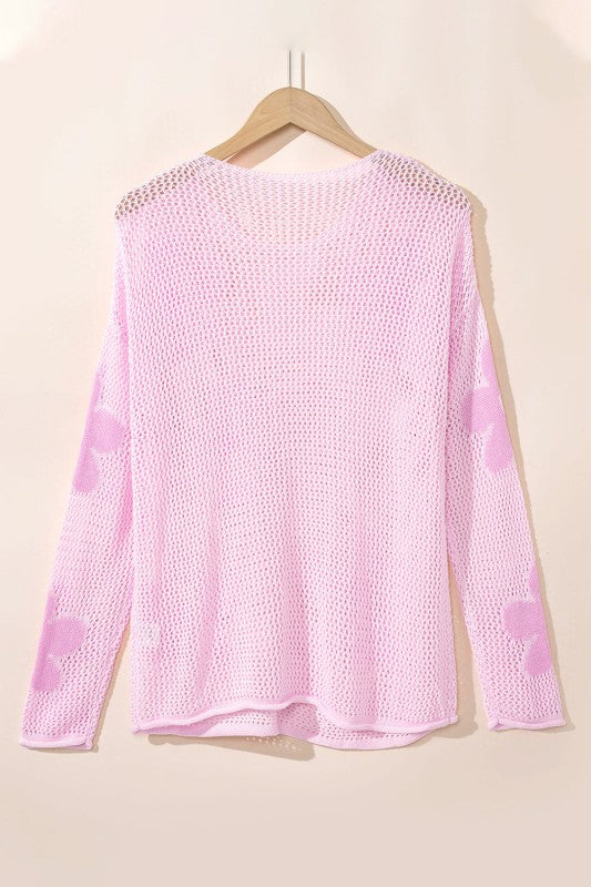 Dulce Big Flower Hollowed Knit Drop Shoulder Sweat