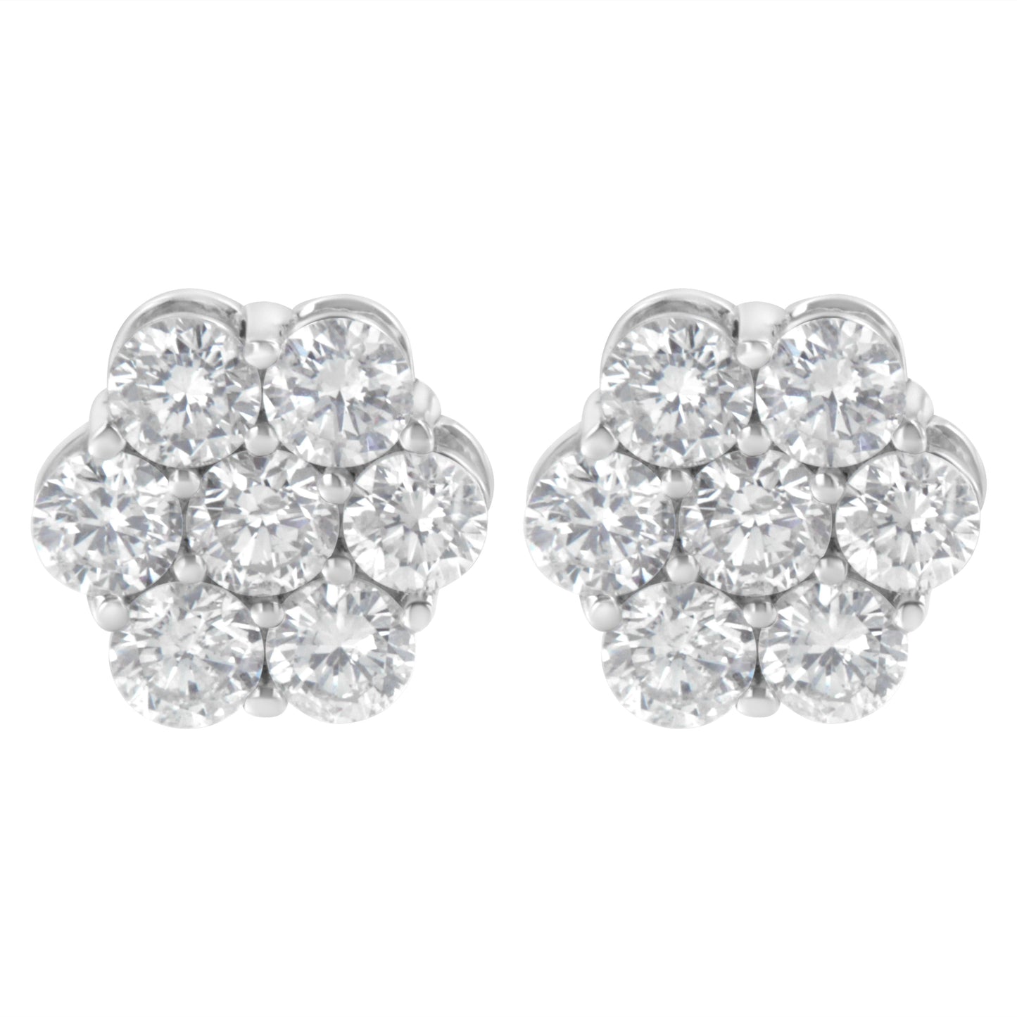Sterling Silver 2 cttw Floral Composite 7 Stone Diamond Stud Earring (I-J, I1-I2)