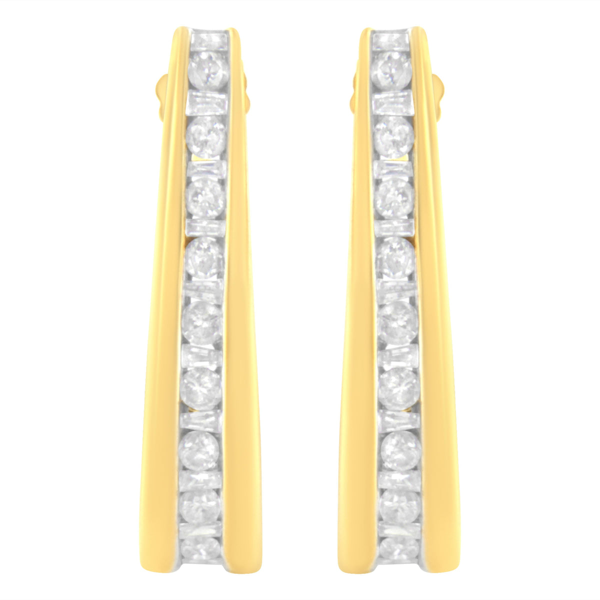 10K Yellow Gold 1 cttw Channel Set Diamond J-Hoop Earrings (H-I Clarity, I1-I2 Color)