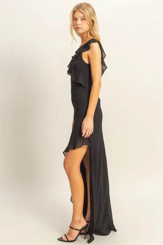 HYFVE Chiffon Ruffle Trim Midi Dress
