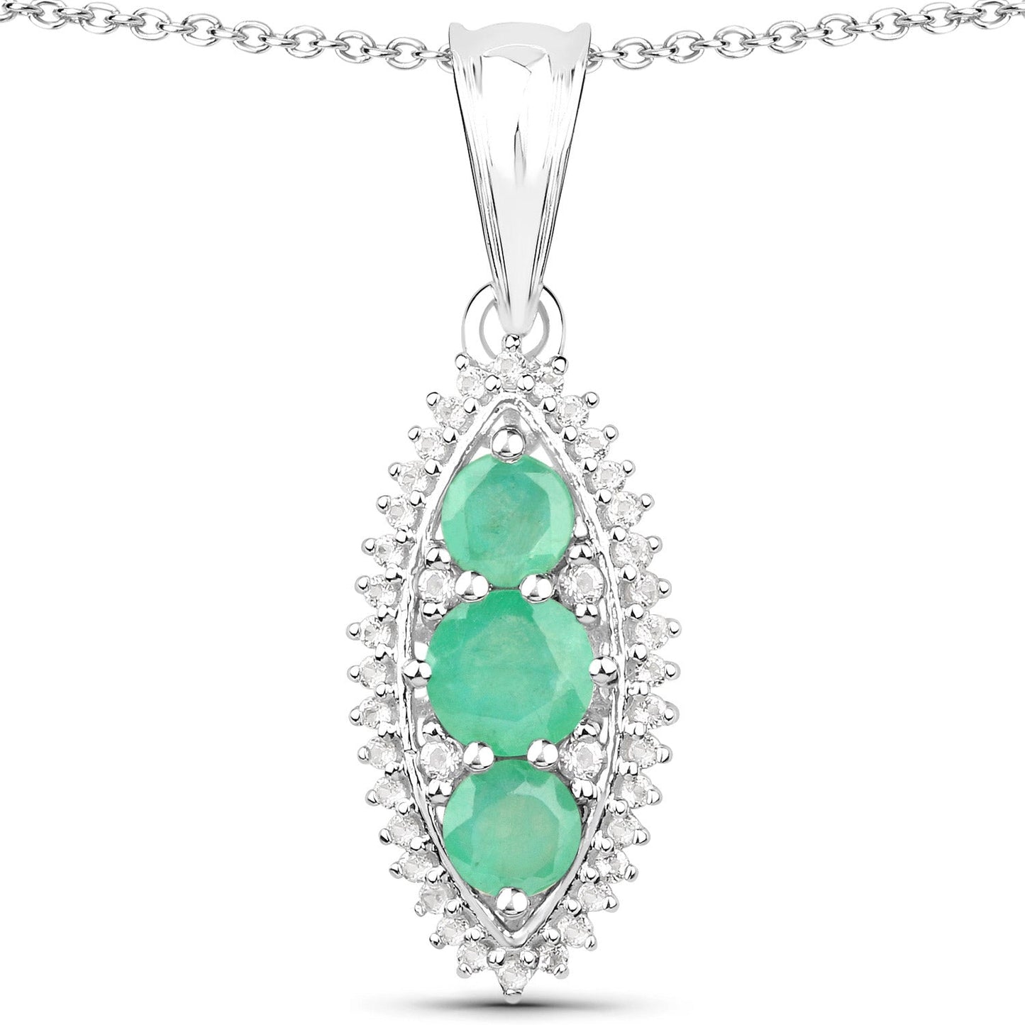 3.52 Carat Genuine Zambian Emerald and White Topaz .925 Sterling Silver 3 Piece Jewelry Set (Ring, Earrings, and Pendant w/ Chain)
