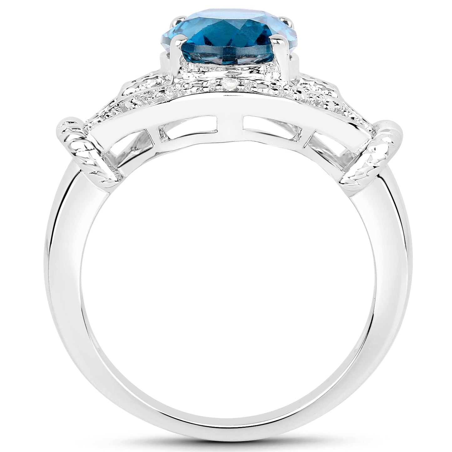 3.26 Carat Genuine London Blue Topaz & White Diamond .925 Sterling Silver Ring