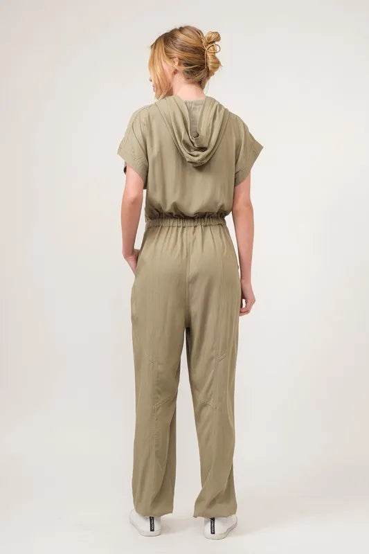 And The Why Washed Short Sleeve Hooded Jumpsuit