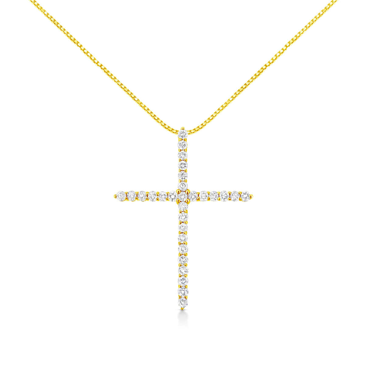 10K Yellow Gold 3.00 cttw Round-Cut Diamond Cross 18" Pendant Necklace (J-K Color, I1-I2 Clarity)