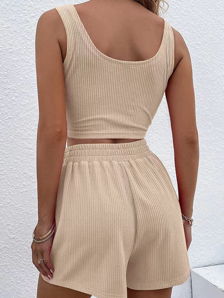 Knit Sleeveless Solid Color Suit