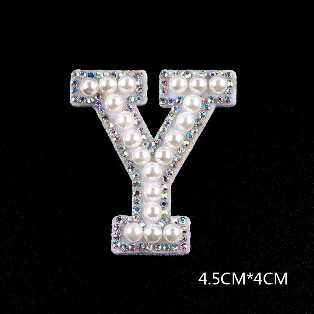 Pearl Rhinestone Cloth Sticker-Letter A-White-2 Pack
