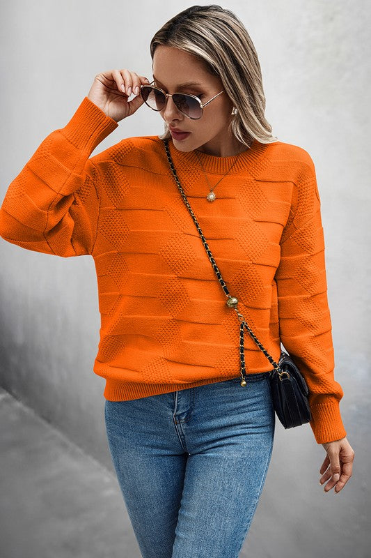 Solid Round Neck Knit Loose Long Sleeves Sweater