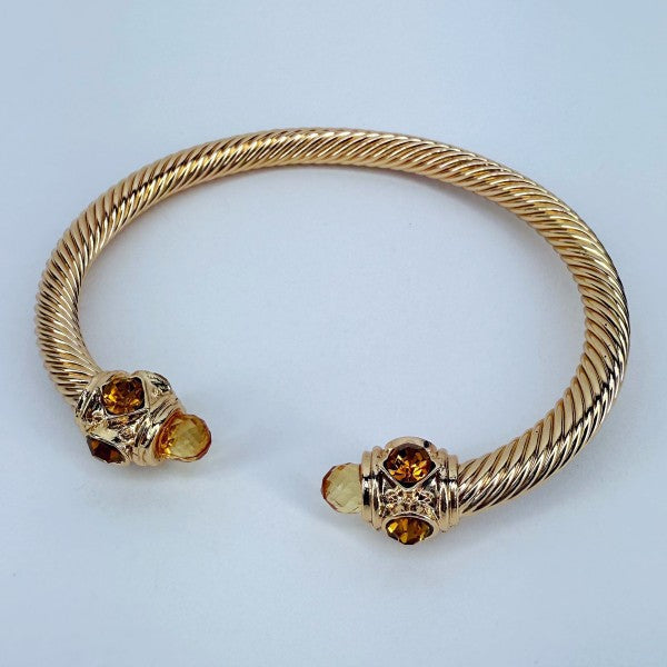 Adjustable Gold Finish Cable Bracelet With Stones