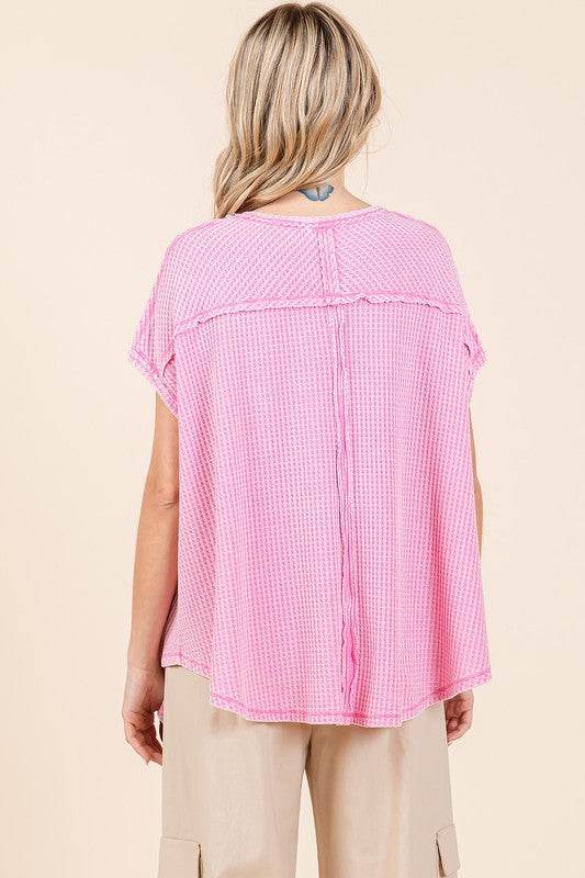 Mittoshop Mineral Wash Waffle Knit Pointed Hem Oversized Top