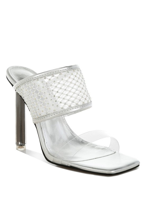 Salween Clear Embellished Square Toe Heels