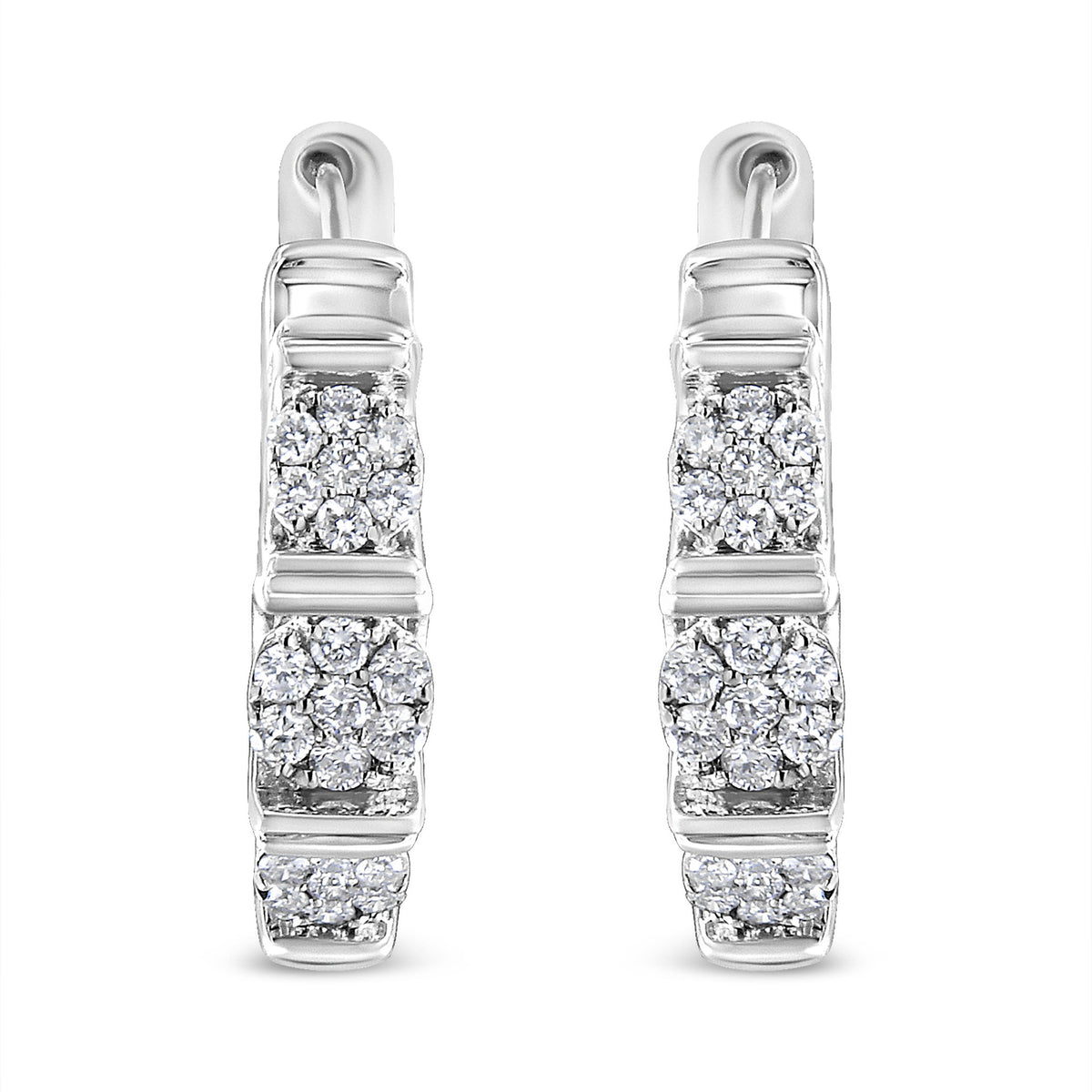.925 Sterling Silver 1/2 Cttw Lab Grown Round Diamond Floral Cluster Hoop Earrings (F-G Color, SI1-SI2 Clarity)