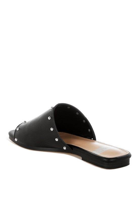 Renaldi Genuine Leather Studded Slip-On Flats