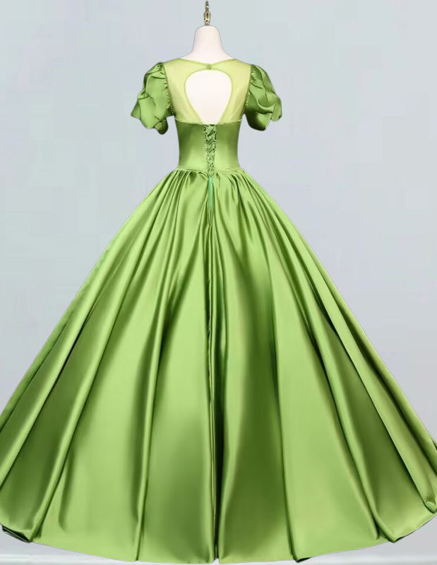 Off Shoulder Satin Ball Gown | Girls' Elegant Evening & Prom Dress - Boat Neck