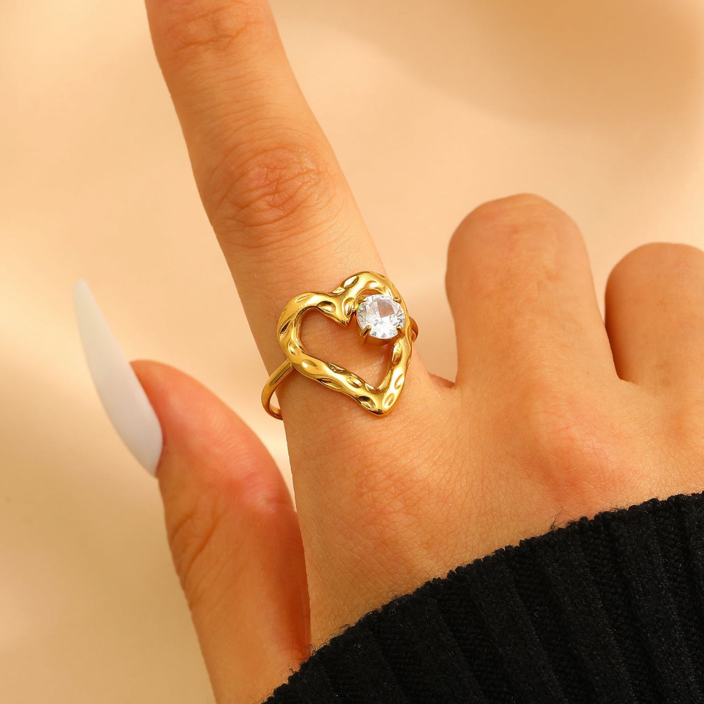 Stainless Steel Zircon Line Ring