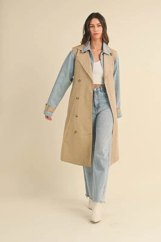MABLE Layered Look Trench Coat With Denim Jacket