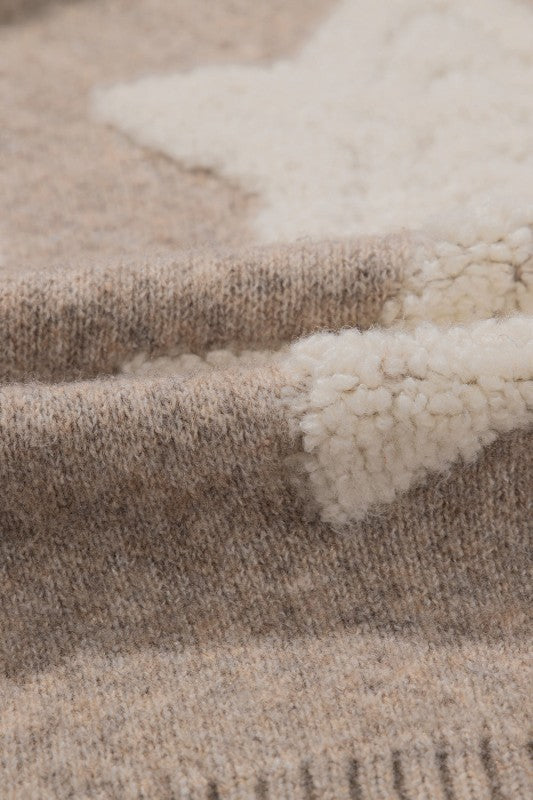 Star Sherpa Textured Buttoned Sweater Cardigan