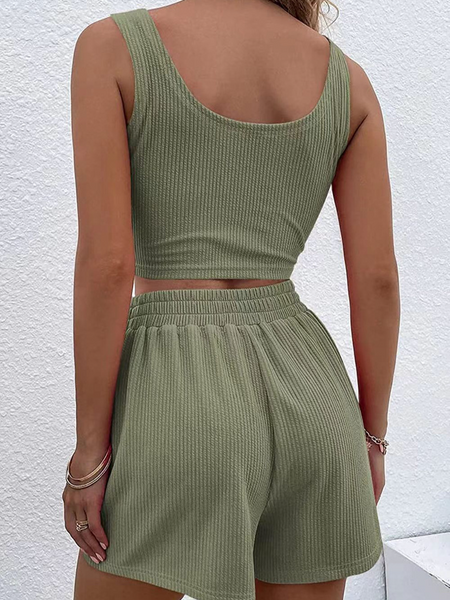 Knit Sleeveless Solid Color Suit