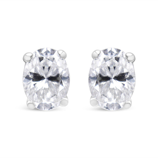 14K White Gold 1.00 Cttw Lab Grown Oval Solitaire Diamond Stud Earrings (F-G Color, VS2-SI1 Clarity)