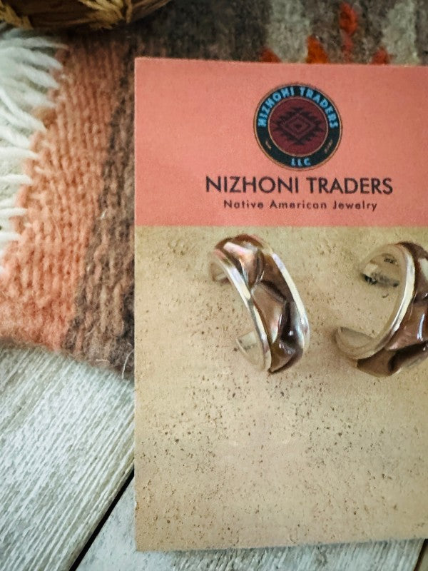 Navajo Mother of Pearl & Sterling Silver Hoop Earr