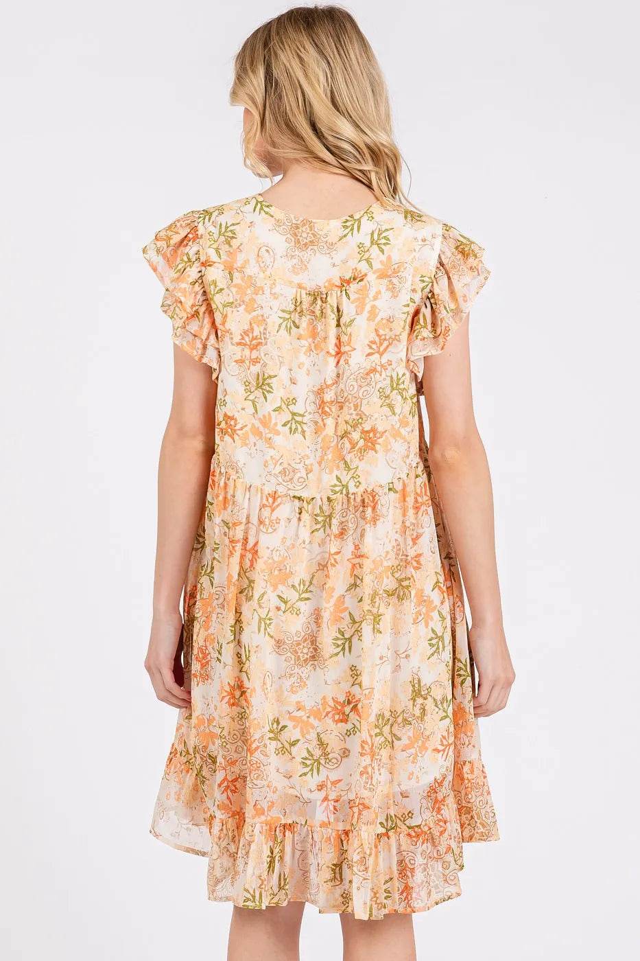 Mittoshop Floral Chiffon Ruffle Short Sleeve Mini Dress