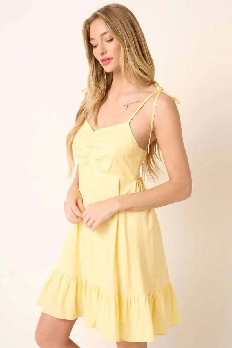 Mittoshop Ruched Detail Spaghetti Tie Mini Dress
