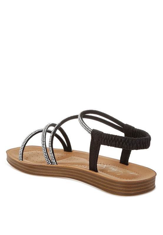 Ridayne Rhinestones Embellished Strappy Flats