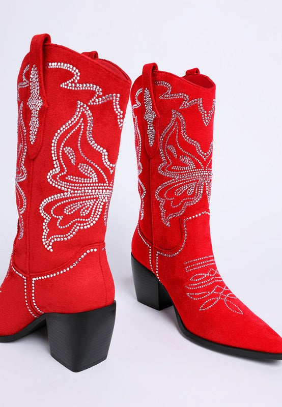 Latafa Rhinestones Embellished Cowboy Boots