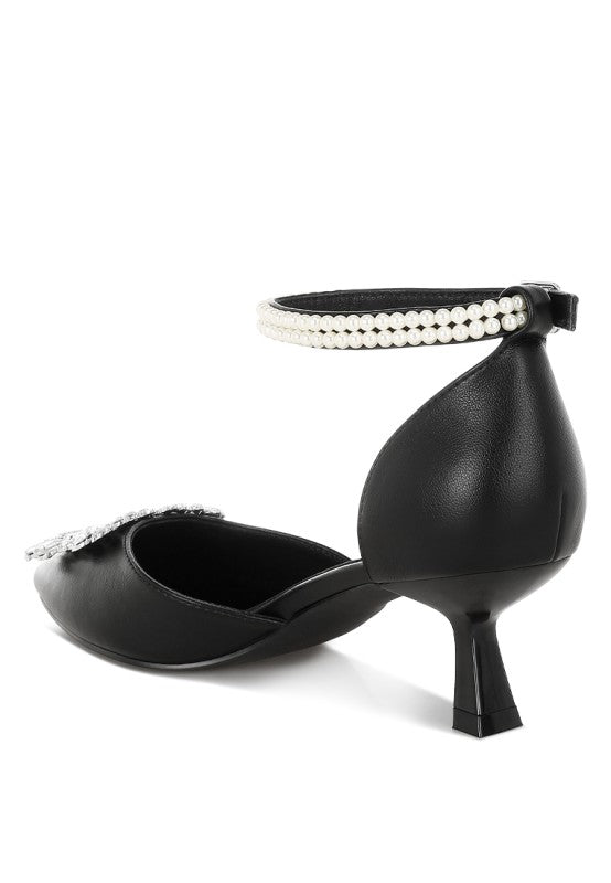 Onkana Diamante Brooch Kitten Heel Sandals
