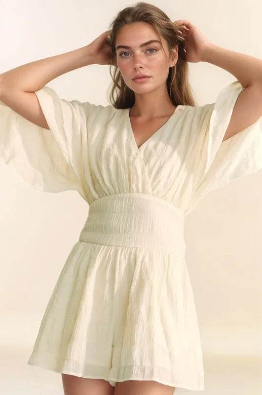 Davi & Dani Batwing Sleeve Waist Belt Romper