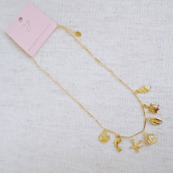 Golden Sea Charm Necklace – Shell, Dolphin & Starf