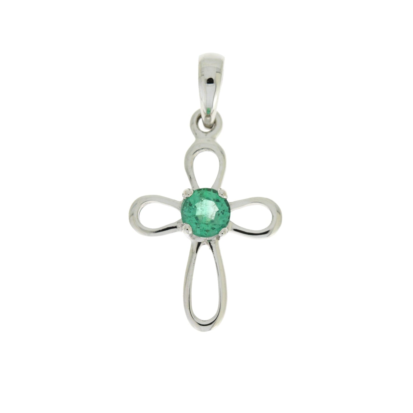 .19ct Emerald Cross Religious Pendant 10KT White Gold