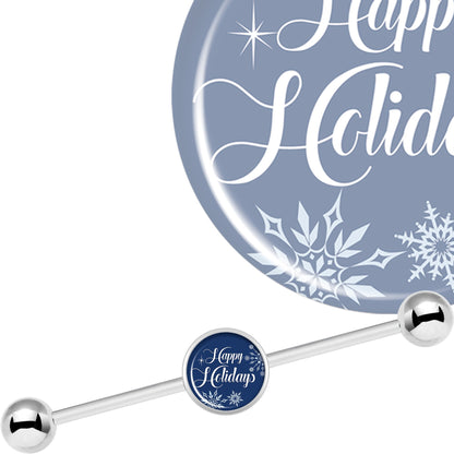 14G Happy Holidays Snowflake Industrial Barbell 37mm