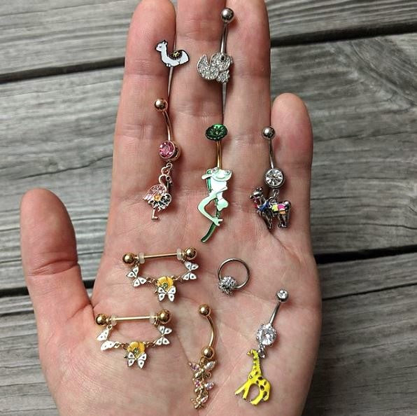 Clear Gem Yellow Brown Giraffe Dangle Belly Ring