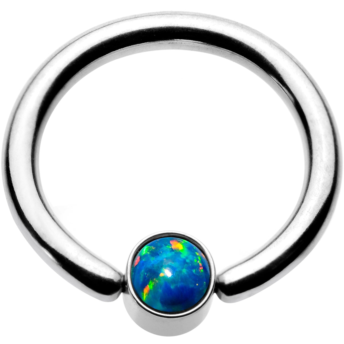16G 5/16 Green Faux Opal 3mm Disc BCR Captive Ring