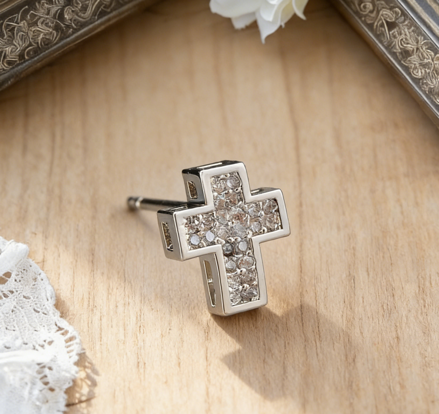Light Luxury Copper Zircon Cross Earrings