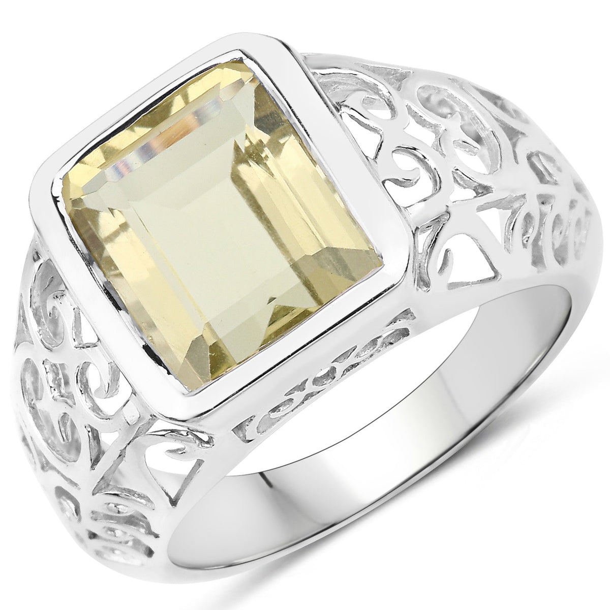 5.65 Carat Genuine Lemon Quartz .925 Sterling Silver Ring